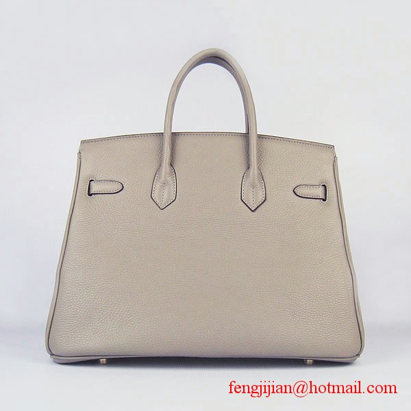 Hermes 35cm Embossed Veins Bag Grey Gold Hardware 6089